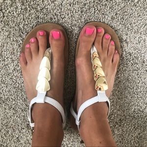 Gold hardware ankle strap sandal